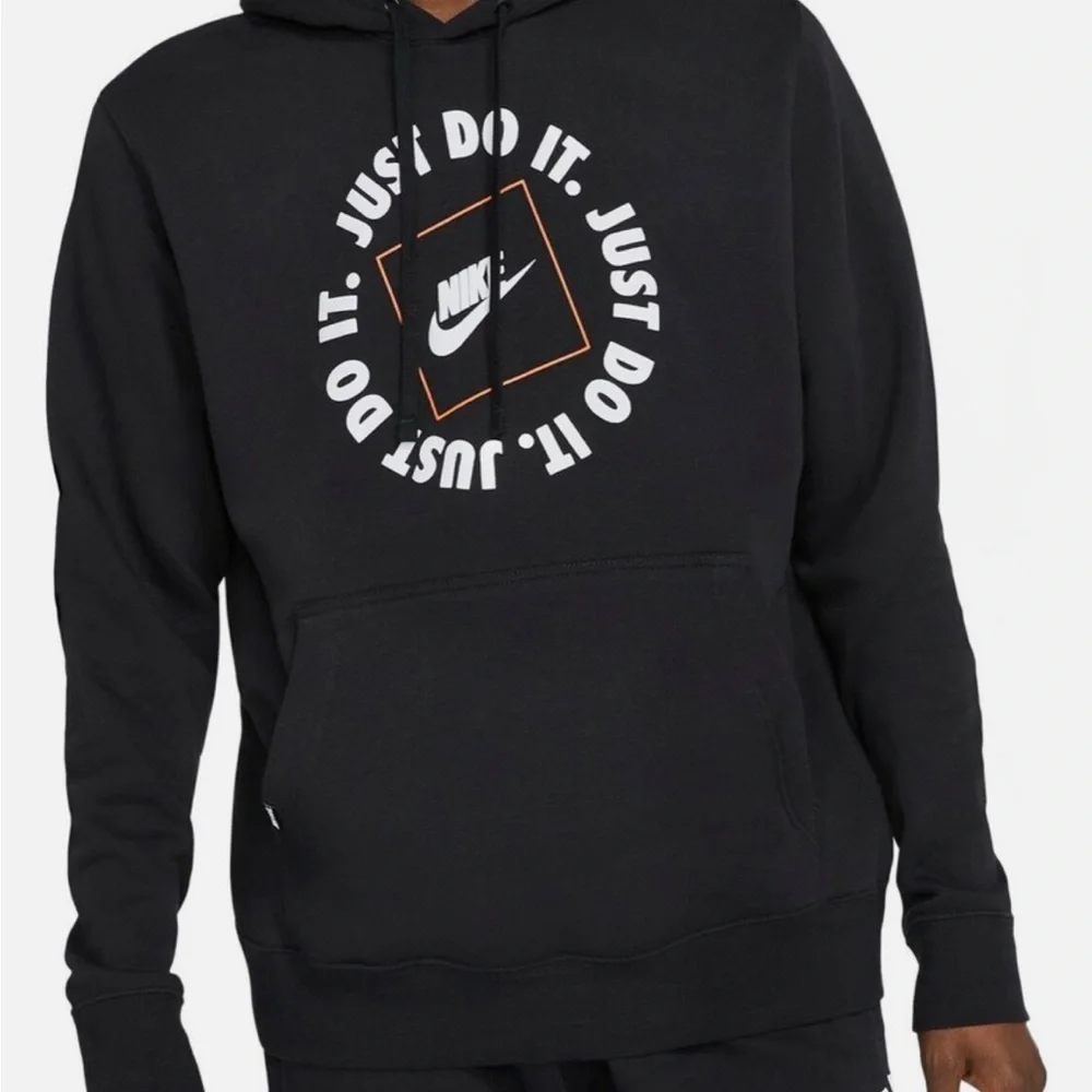 Nike Men's Black Fleece Activewear Pull Over Sport Hoodie with Logo